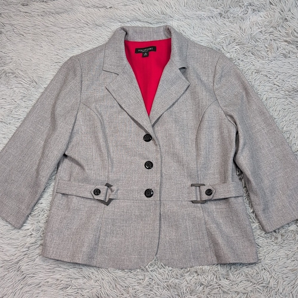 Perceptions New York Jacket Womens 18 Gray Blazer Suit Coat Preppy Button Up